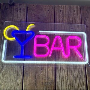 Neon Bar Sign with Pink, Blue, and Yellow Lights